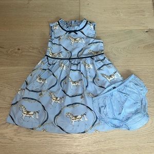 Janie and Jack Kentucky Derby light blue horse Dress 18-24m with bloomers